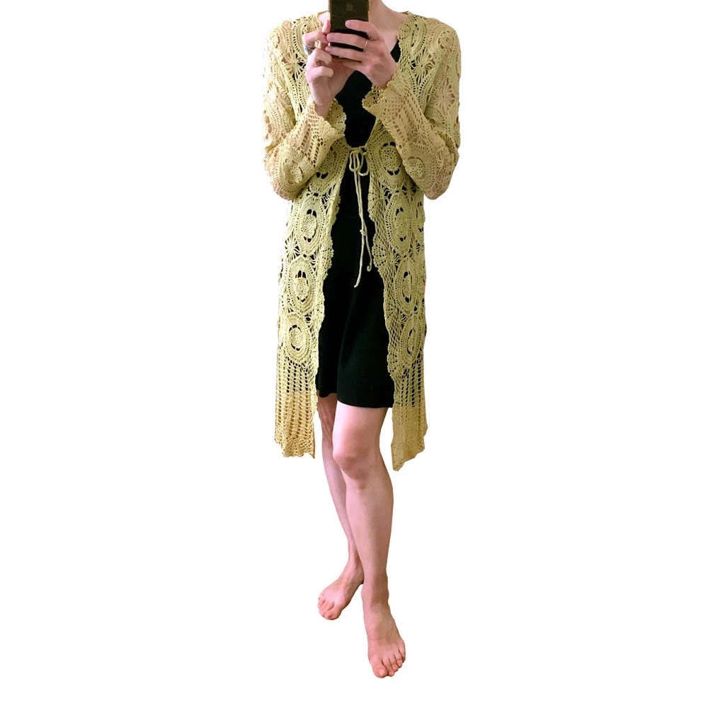 Vintage 90s Adrienne Landau Crochet Midi Cardigan